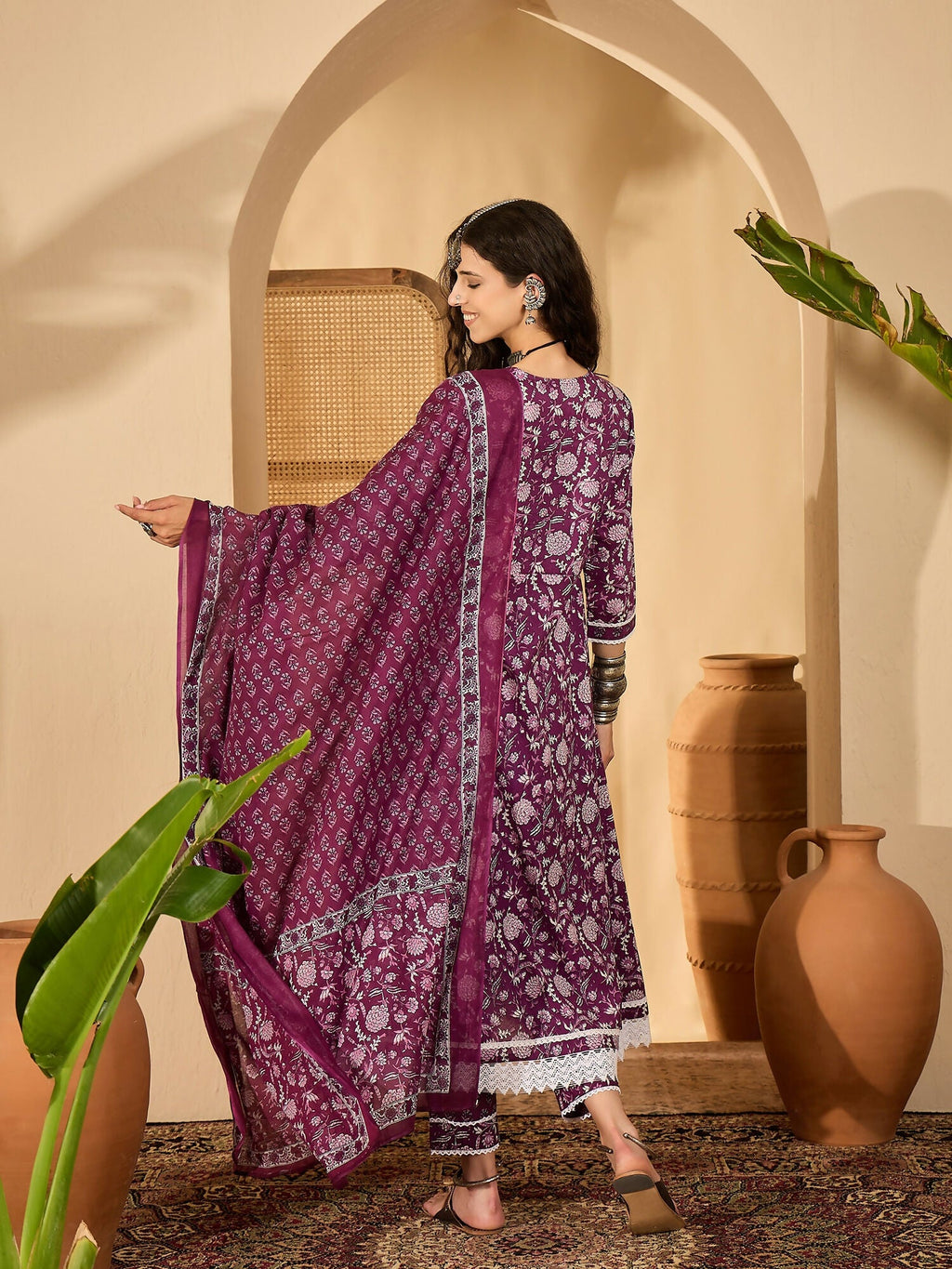 Joban Fashion Printed Purple Pure Cotton Kurta Set | Grocsy