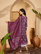 Joban Fashion Printed Purple Pure Cotton Kurta Set | Grocsy