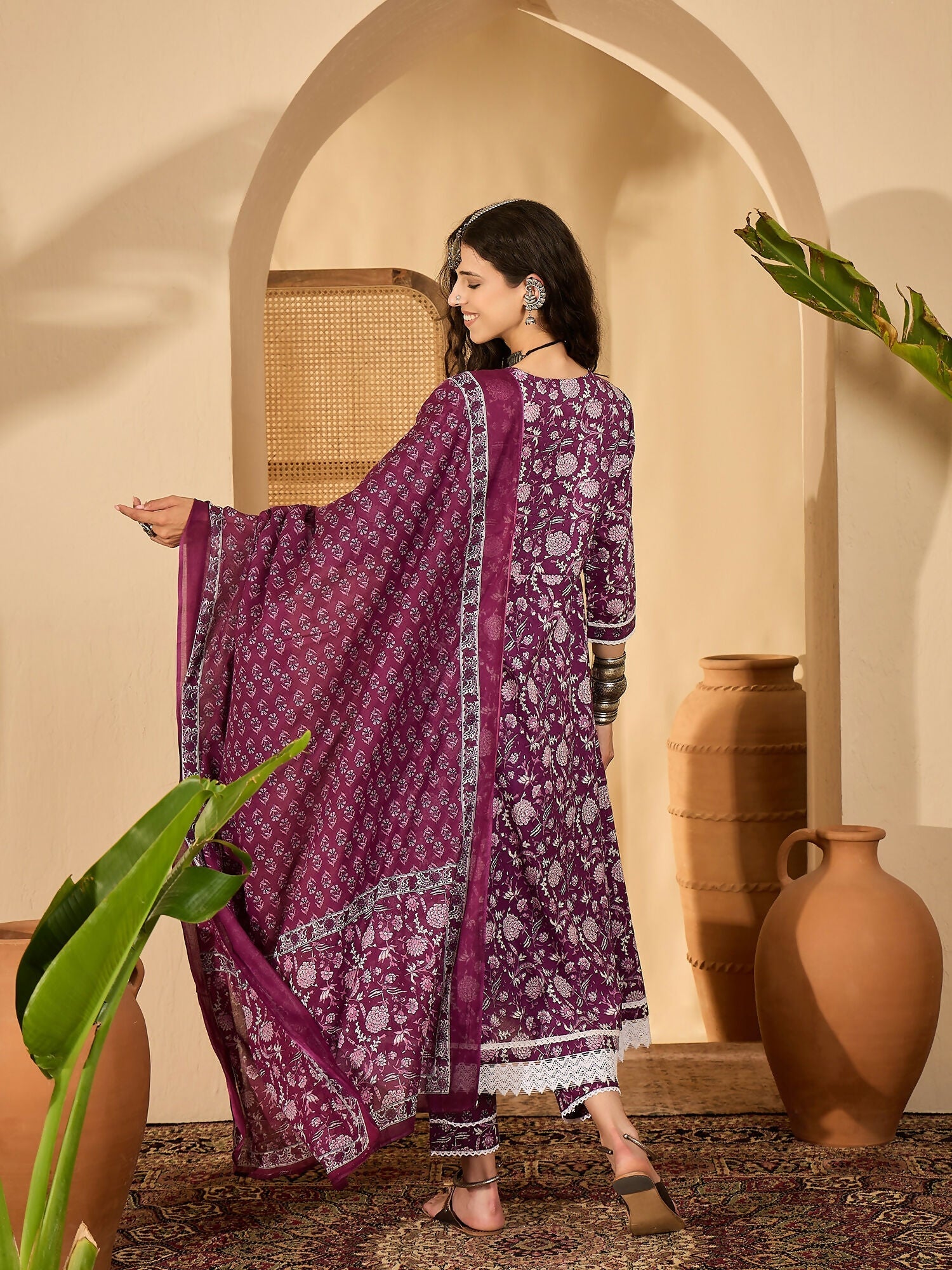 Joban Fashion Printed Purple Pure Cotton Kurta Set | Grocsy