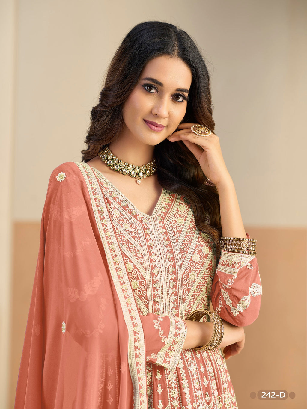 Anaita Light Orange Heavy Embroidered Faux Georgette Anarkali Suit With Salwar | Grocsy