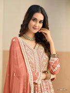 Anaita Light Orange Heavy Embroidered Faux Georgette Anarkali Suit With Salwar | Grocsy