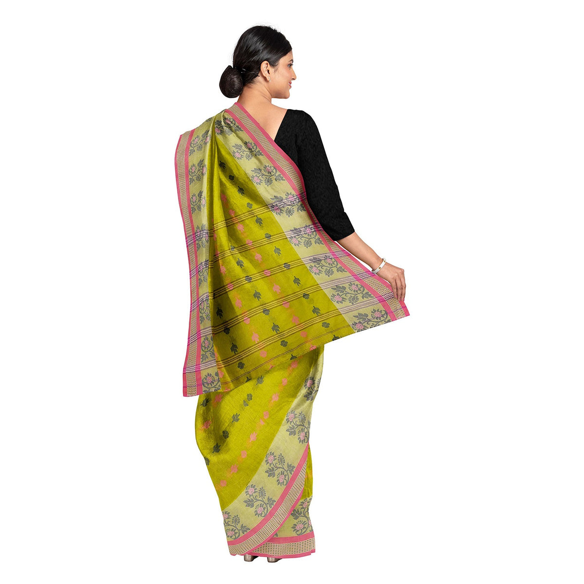 Exclusive Collection 100% Pure Cotton Olive Tant Saree With Hand Weaving Work | Grocsy