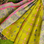 Exclusive Collection 100% Pure Cotton Olive Tant Saree With Hand Weaving Work | Grocsy