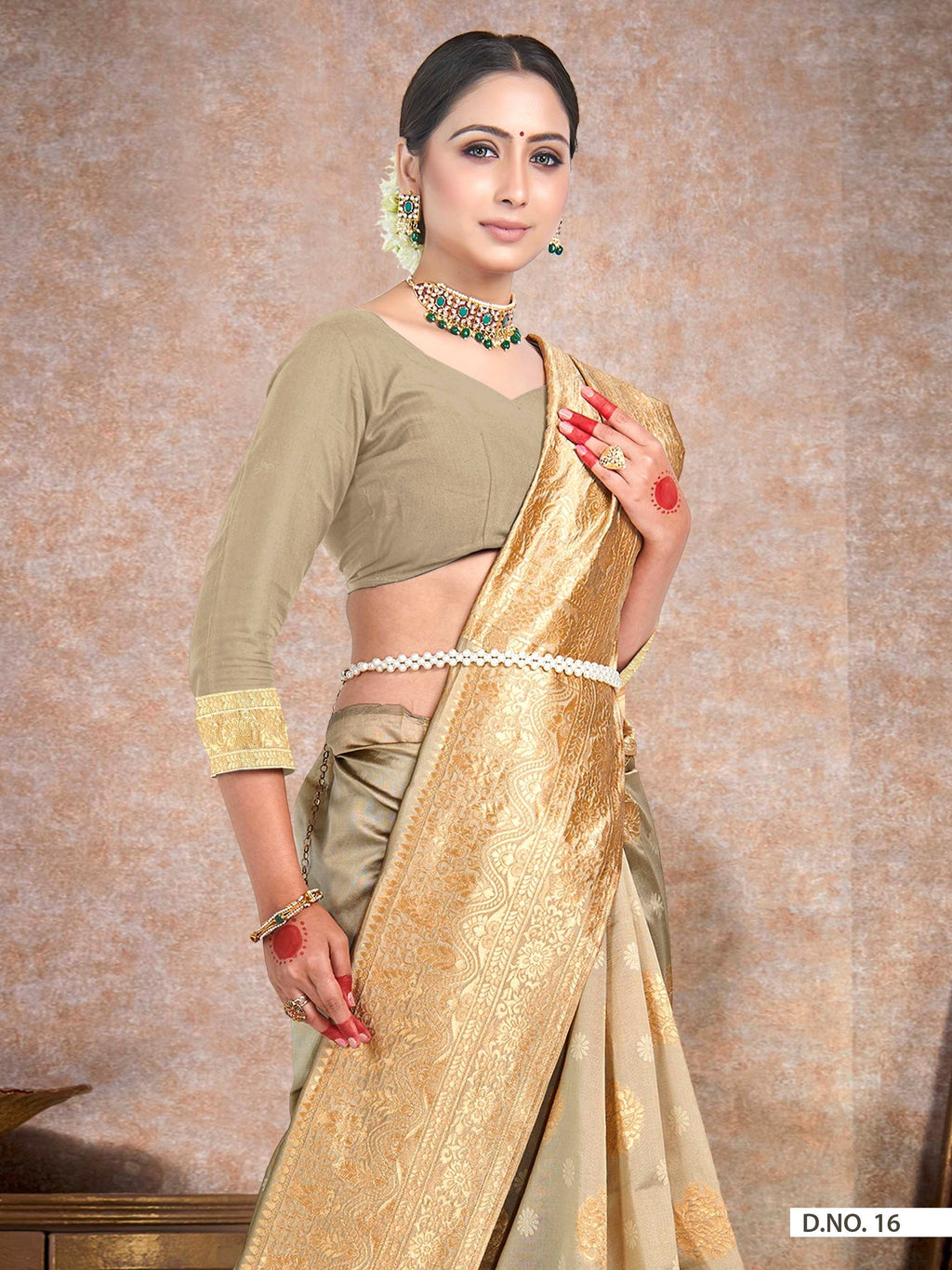 Vardha Oyster Yellow Woven Banarasi Saree | Grocsy