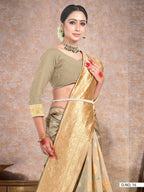 Vardha Oyster Yellow Woven Banarasi Saree | Grocsy
