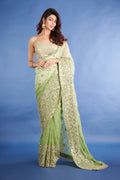 Teeya Creation Mahendi Color Georgette Embroidery Work Saree | Grocsy