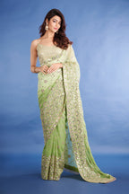 Teeya Creation Mahendi Color Georgette Embroidery Work Saree | Grocsy