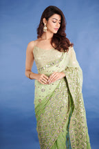 Teeya Creation Mahendi Color Georgette Embroidery Work Saree | Grocsy