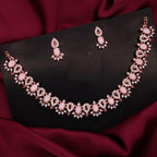 Tehzeeb Creations Baby Pink Colour Ad Studded Necklace Jewellery Set With Matching Earrings For Women And Girls | Grocsy