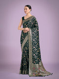 Monjolika Fashion Dark Green Zari Woven Banarasi Classic Satin Silk Saree | Grocsy