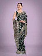 Monjolika Fashion Dark Green Zari Woven Banarasi Classic Satin Silk Saree | Grocsy