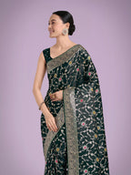 Monjolika Fashion Dark Green Zari Woven Banarasi Classic Satin Silk Saree | Grocsy