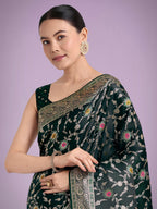 Monjolika Fashion Dark Green Zari Woven Banarasi Classic Satin Silk Saree | Grocsy