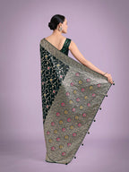 Monjolika Fashion Dark Green Zari Woven Banarasi Classic Satin Silk Saree | Grocsy