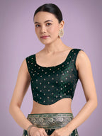 Monjolika Fashion Dark Green Zari Woven Banarasi Classic Satin Silk Saree | Grocsy