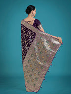Monjolika Fashion Dark Purple Zari Woven Banarasi Classic Satin Silk Saree | Grocsy