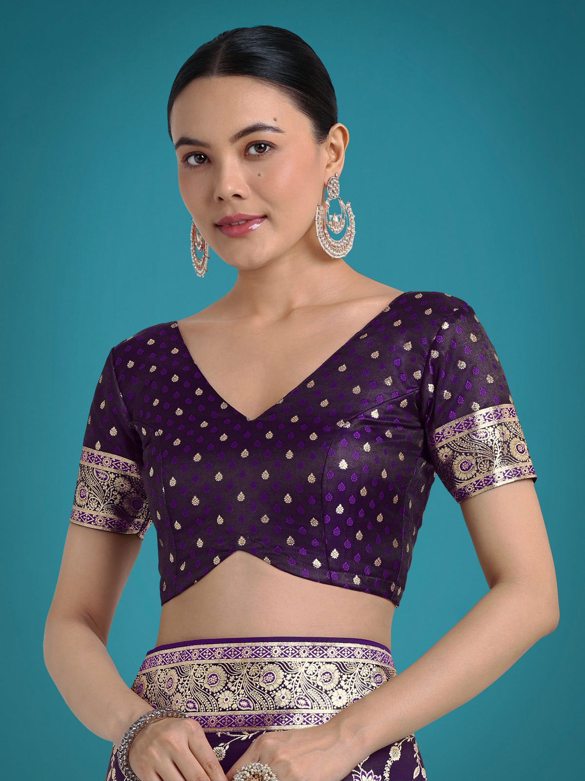 Monjolika Fashion Dark Purple Zari Woven Banarasi Classic Satin Silk Saree | Grocsy