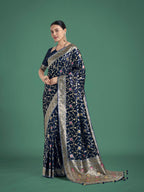 Monjolika Fashion Dark Blue Zari Woven Banarasi Classic Satin Silk Saree | Grocsy