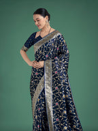 Monjolika Fashion Dark Blue Zari Woven Banarasi Classic Satin Silk Saree | Grocsy