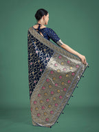 Monjolika Fashion Dark Blue Zari Woven Banarasi Classic Satin Silk Saree | Grocsy