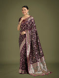 Monjolika Fashion Wine Zari Woven Banarasi Classic Satin Silk Saree | Grocsy
