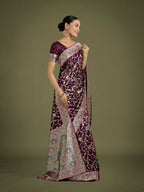 Monjolika Fashion Wine Zari Woven Banarasi Classic Satin Silk Saree | Grocsy