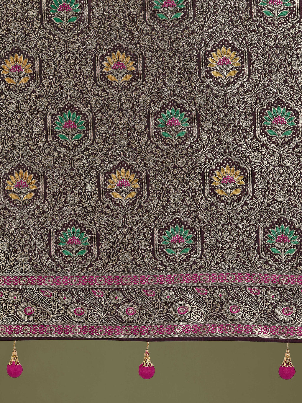 Monjolika Fashion Wine Zari Woven Banarasi Classic Satin Silk Saree | Grocsy