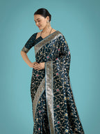 Monjolika Fashion Dark Teal Zari Woven Banarasi Classic Satin Silk Saree | Grocsy