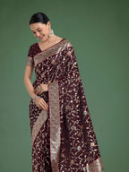 Monjolika Fashion Maroon Zari Woven Banarasi Classic Satin Silk Saree | Grocsy
