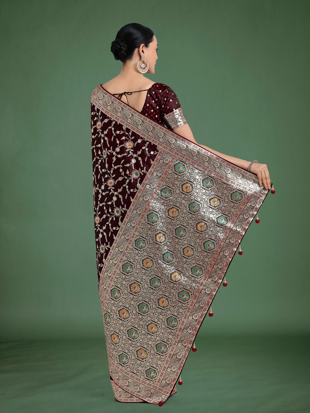 Monjolika Fashion Maroon Zari Woven Banarasi Classic Satin Silk Saree | Grocsy