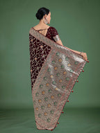 Monjolika Fashion Maroon Zari Woven Banarasi Classic Satin Silk Saree | Grocsy