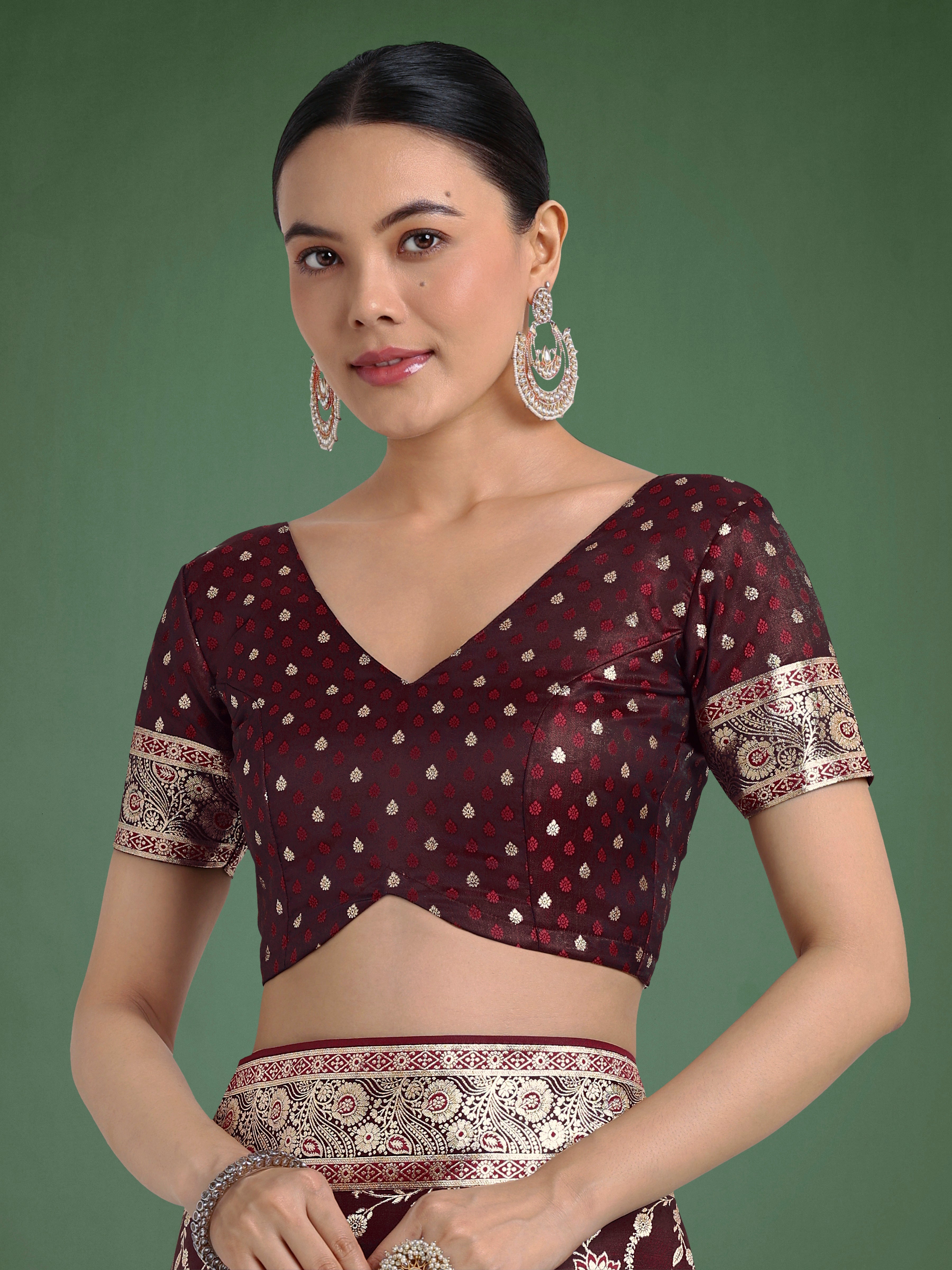Monjolika Fashion Maroon Zari Woven Banarasi Classic Satin Silk Saree | Grocsy