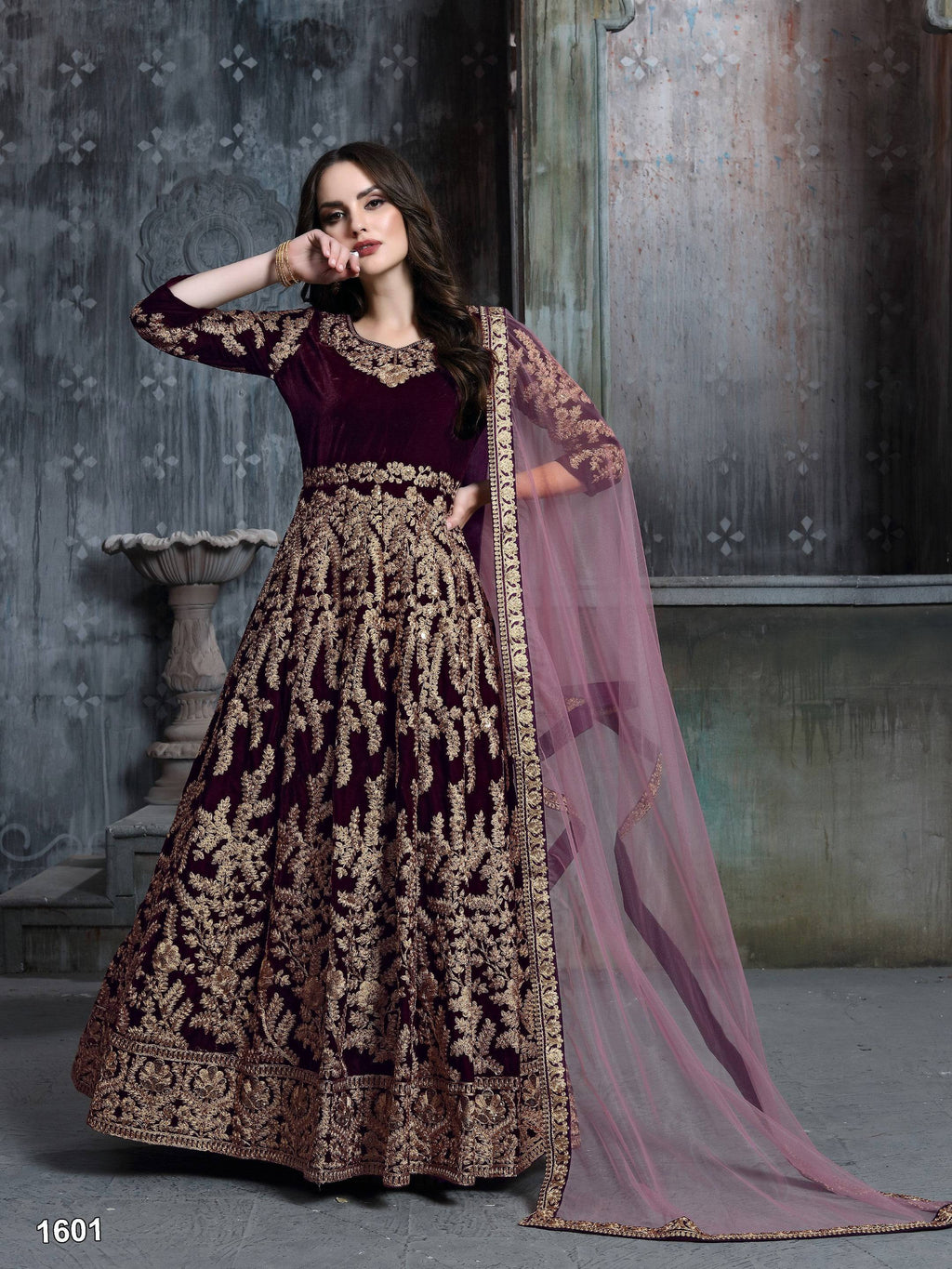 Anaita Dark Purple Embroidered Velvet Patiala Suit | Grocsy