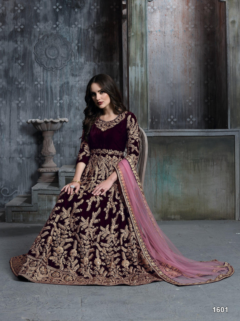 Anaita Dark Purple Embroidered Velvet Patiala Suit | Grocsy