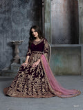 Anaita Dark Purple Embroidered Velvet Patiala Suit | Grocsy