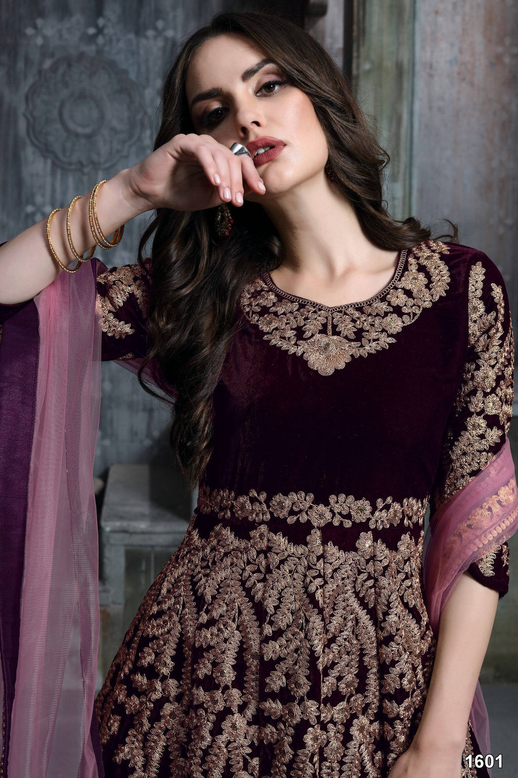 Anaita Dark Purple Embroidered Velvet Patiala Suit | Grocsy