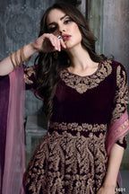 Anaita Dark Purple Embroidered Velvet Patiala Suit | Grocsy