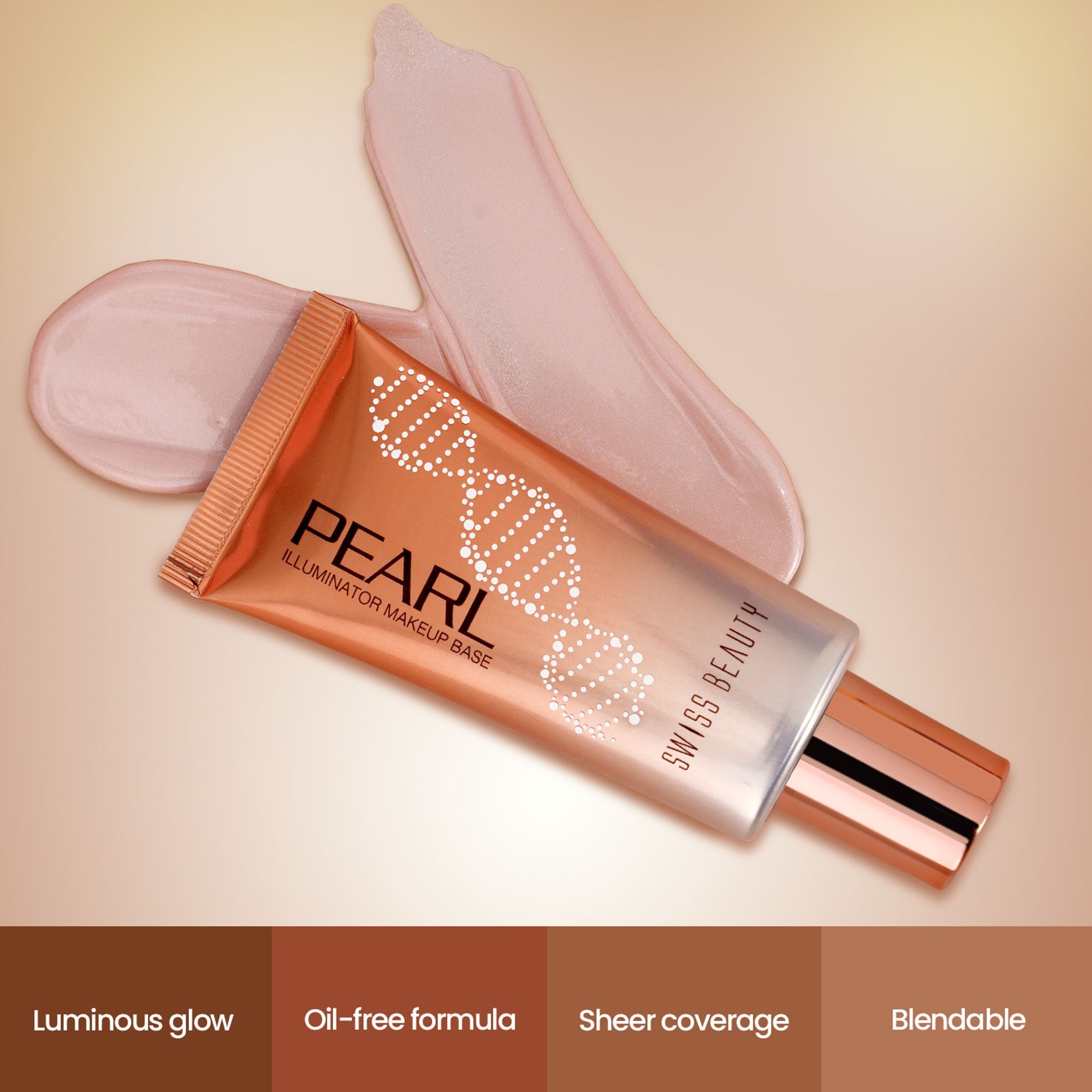 Swiss Beauty Pearl Illuminator Makeup Base Long lasting & Radiant Skin Highlighter - 01 Golden Pink | Grocsy