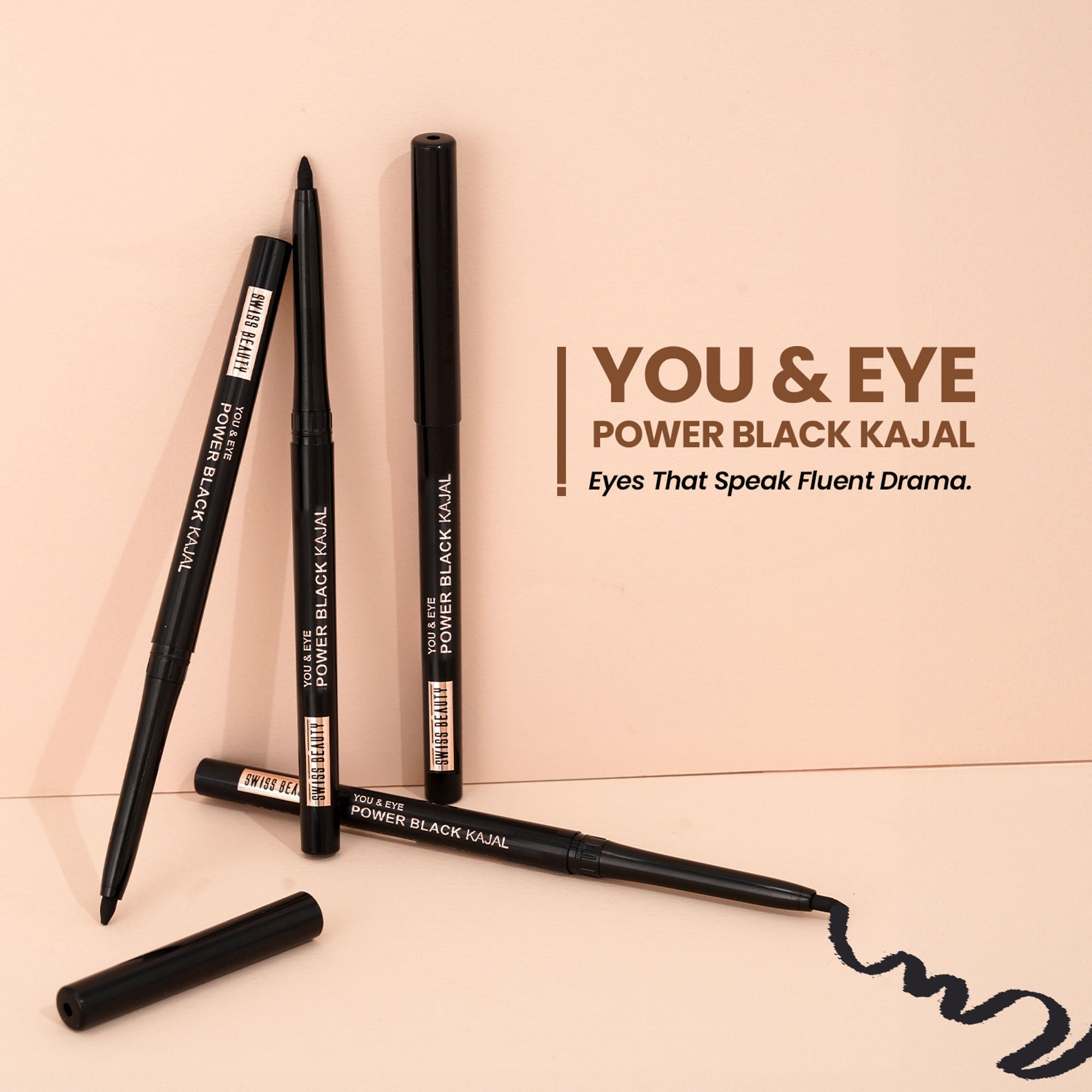 Swiss Beauty You & Eye Power ,24 Hours Stay ,Waterproof & Smudge-Proof Kajal With Vitamin E -Black | Grocsy