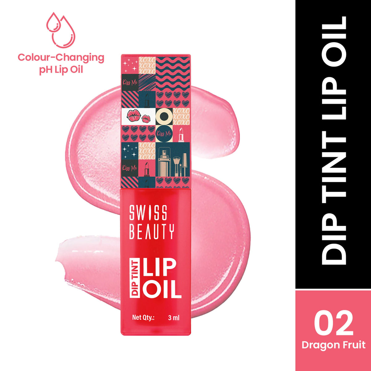 Swiss Beauty Dip Tint Color Changing Long Lasting With Vitamin-E PH Lip Oil - 2 Dragon Fruit | Grocsy
