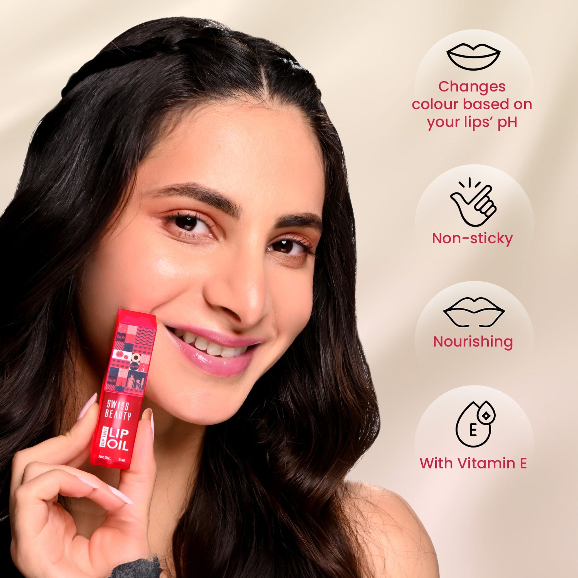 Swiss Beauty Dip Tint Color Changing Long Lasting With Vitamin-E PH Lip Oil - 2 Dragon Fruit | Grocsy