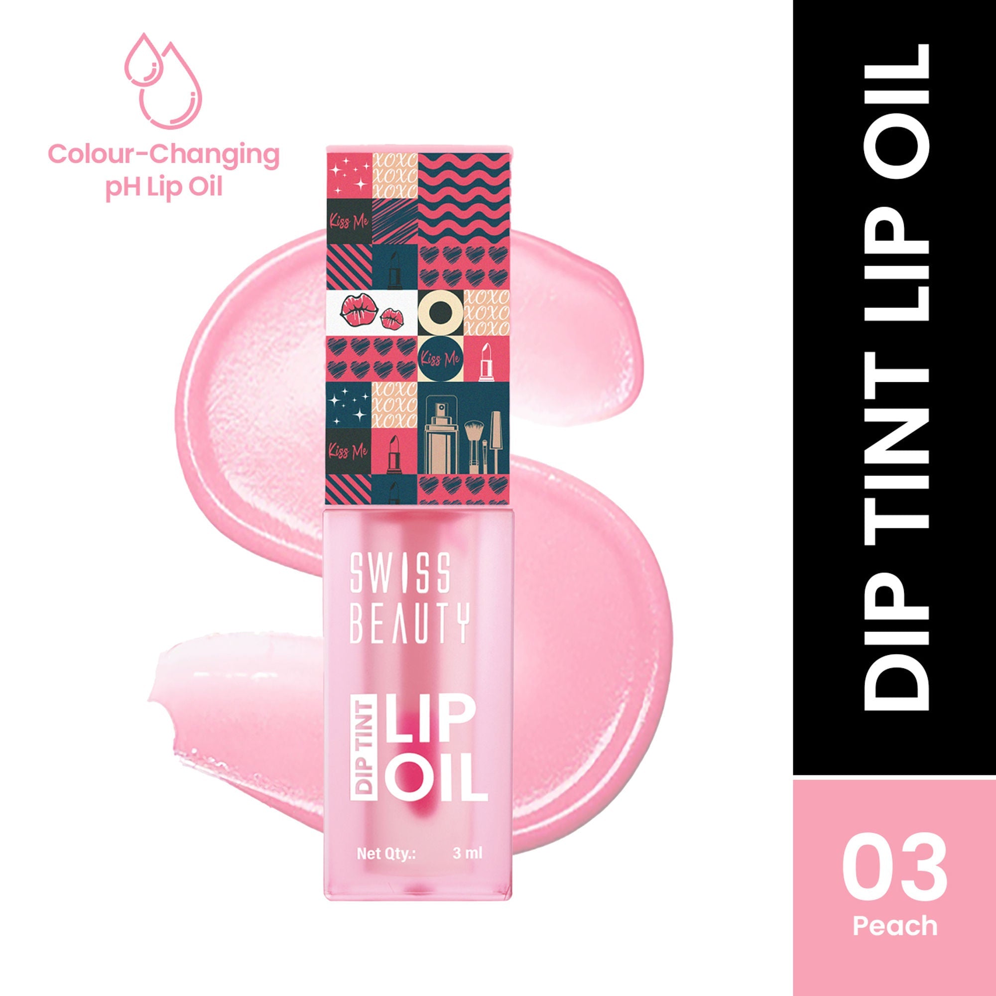 Swiss Beauty Dip Tint Color Changing Long Lasting With Vitamin-E PH Lip Oil - 3 Peach | Grocsy