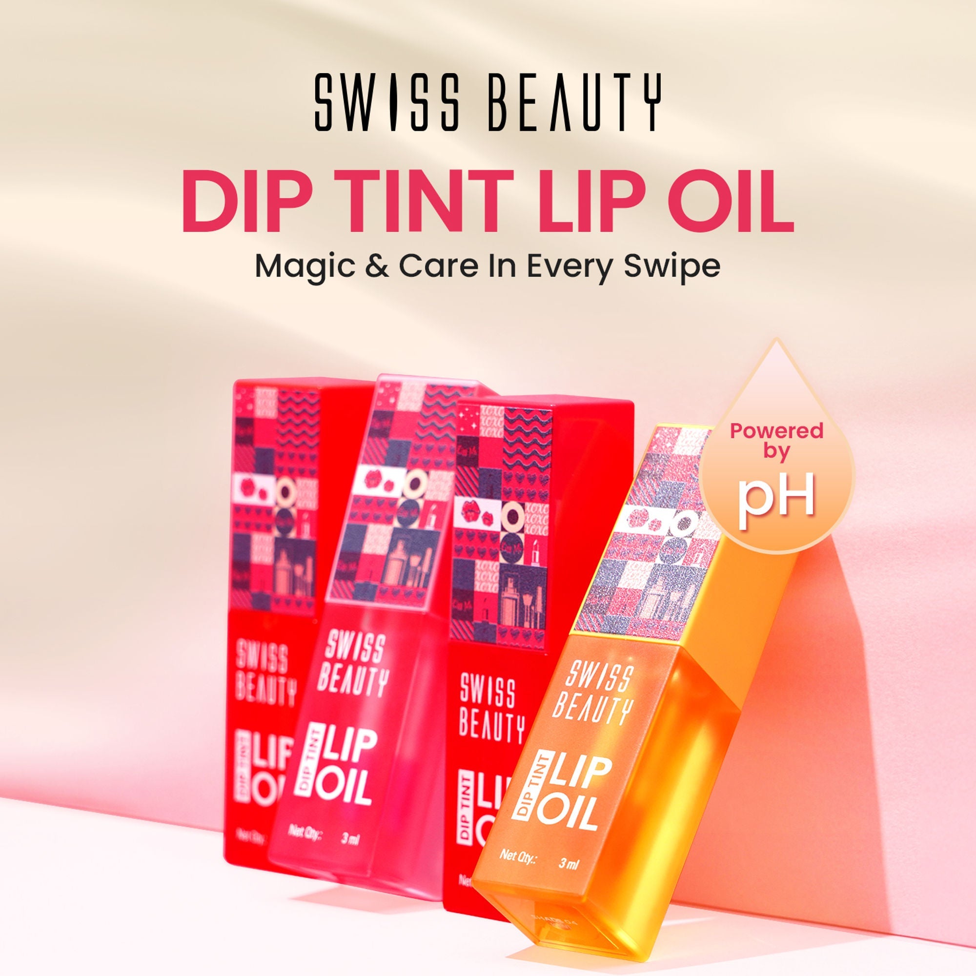 Swiss Beauty Dip Tint Color Changing Long Lasting With Vitamin-E PH Lip Oil - 3 Peach | Grocsy