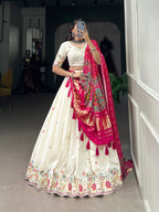 Lorenvalley Off White Khadi cotton Sequins And Thread Embroidery Work Lehenga Choli | Grocsy