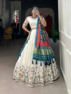 Lorenvalley Off White Khadi cotton Sequins And Thread Embroidery Work Lehenga Choli | Grocsy