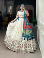 Lorenvalley Off White Khadi cotton Sequins And Thread Embroidery Work Lehenga Choli | Grocsy