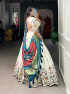 Lorenvalley Off White Khadi cotton Sequins And Thread Embroidery Work Lehenga Choli | Grocsy