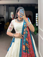 Lorenvalley Off White Khadi cotton Sequins And Thread Embroidery Work Lehenga Choli | Grocsy