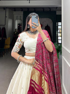 Lorenvalley Off White Khadi cotton Sequins And Thread Embroidery Work Lehenga Choli | Grocsy