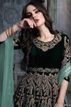 Anaita Dark Green Embroidered Velvet Patiala Suit | Grocsy